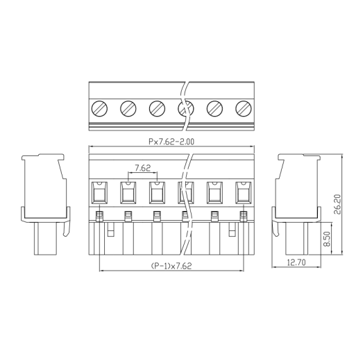 7.62MM pitch side vertical terminal male and female connector angle